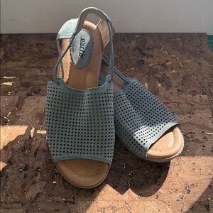 Bluish Gray Leather Perforated Sandals